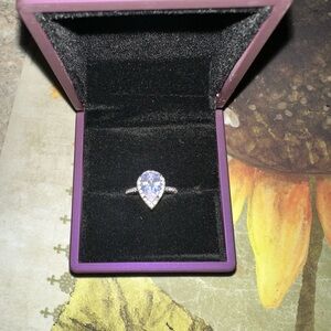 925 Sterling silver pear halo engagement ring size 6
